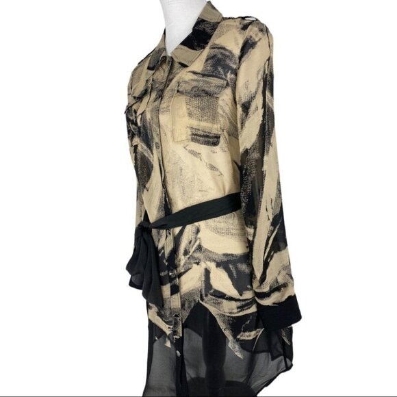 Andrew Marc Women's Tan GEO Print Sheer Button Down Swim Cover-Up Dress 8/C36 - Picture 8 of 10